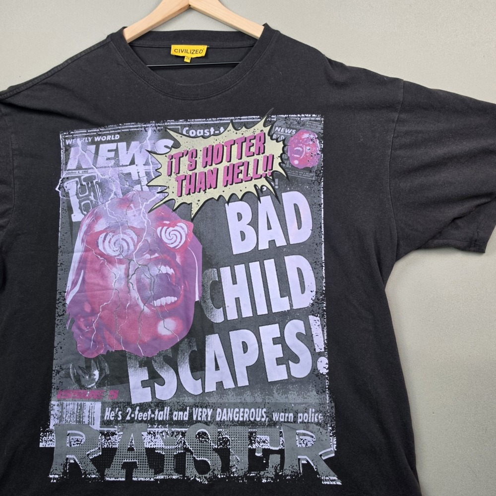 Civilized Bad Child Escapes Tabloid Graphic Tee Mens 2XL Black Deno Stars Grunge